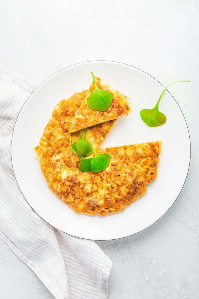 Spanish omelet (Tortilla de patatas) with potatoes and onion